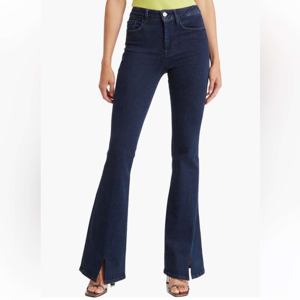 FRAME DENIM LE ONE FLARE HIGH SLIT HEM WAIST JEANS DARK BLUE SIZE 1 NEW